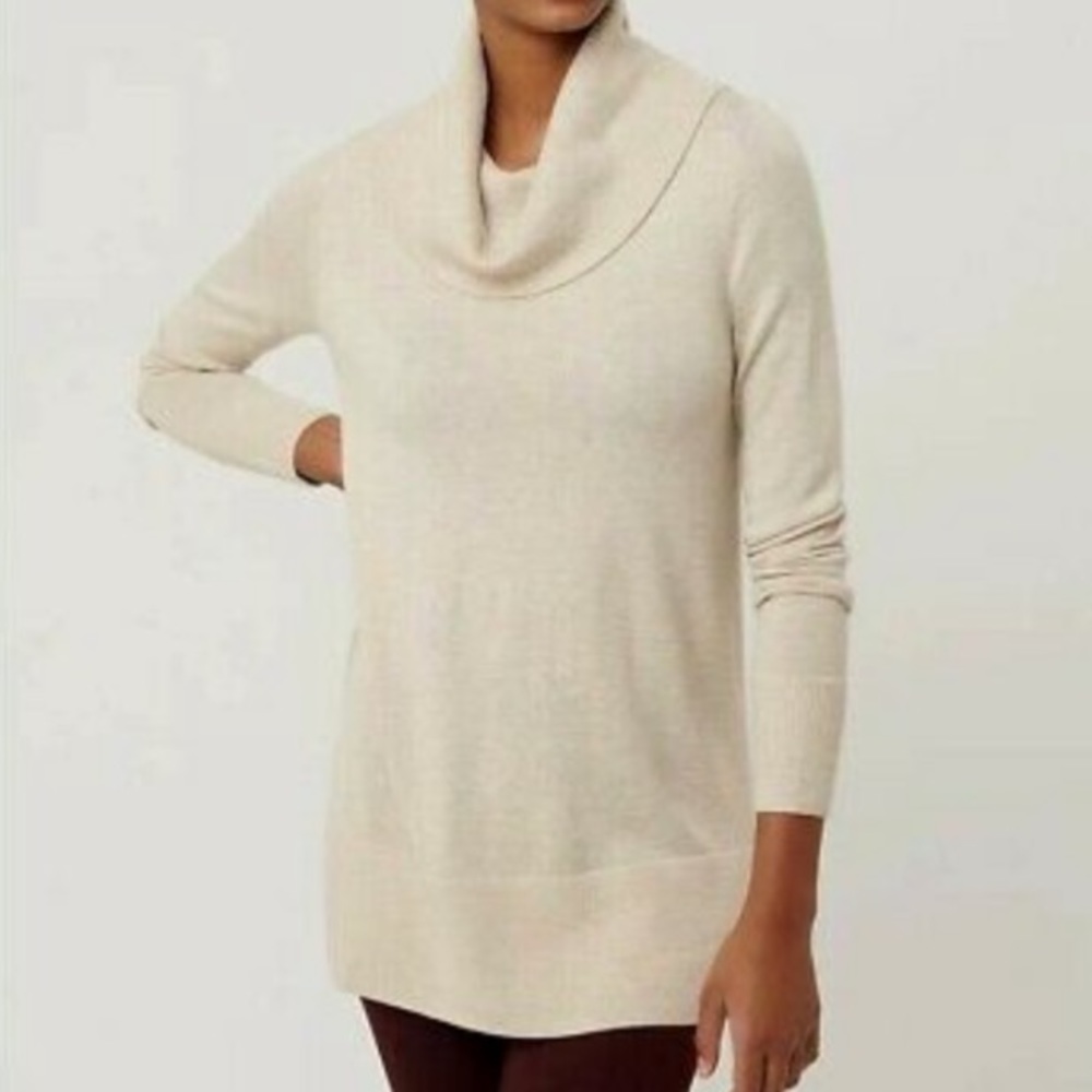 Loft Beige cowl neck tunic sweater